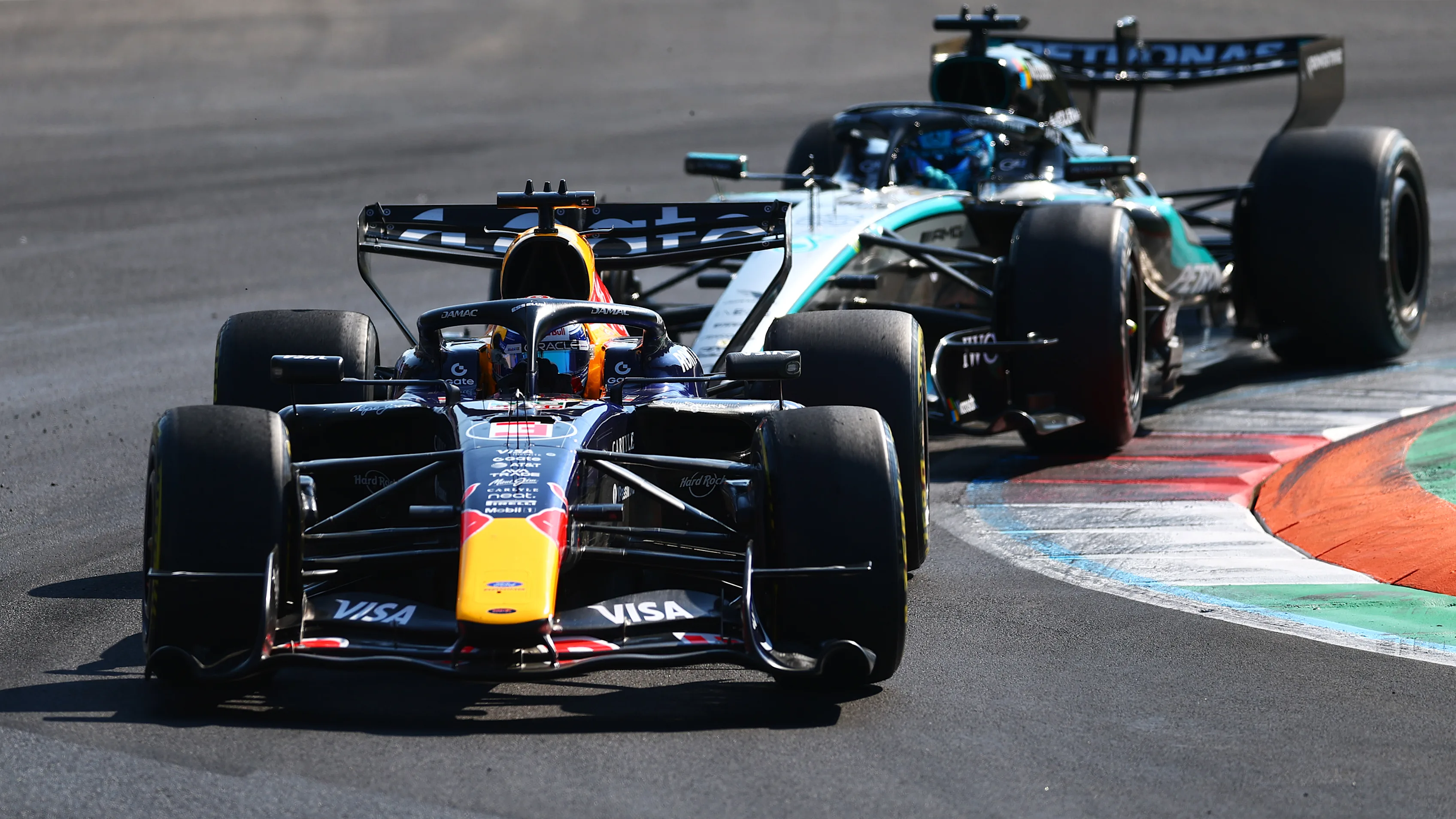 Kimi Antonelli's Mercedes in traffic during the 2026 Italian Grand Prix.